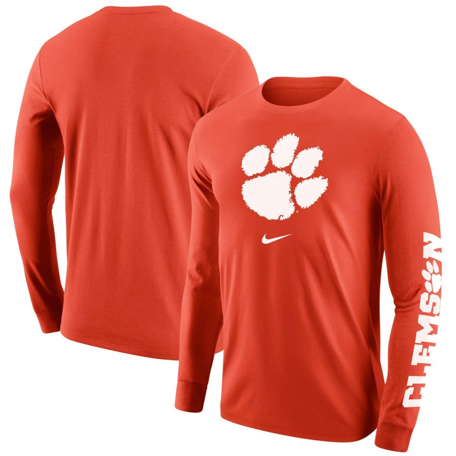 Men * | Reliable Quality Men'S Nike Orange Clemson Tigers Team Lockup 2-Hit Long Sleeve T-Shirt