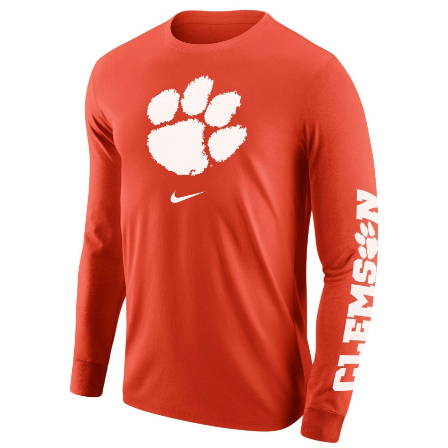 Men * | Reliable Quality Men'S Nike Orange Clemson Tigers Team Lockup 2-Hit Long Sleeve T-Shirt