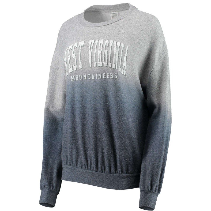 Women * | Tendy Style Women'S Gameday Couture Navy/Gray West Virginia Mountaineers Slow Fade Hacci Ombre Pullover Sweatshirt