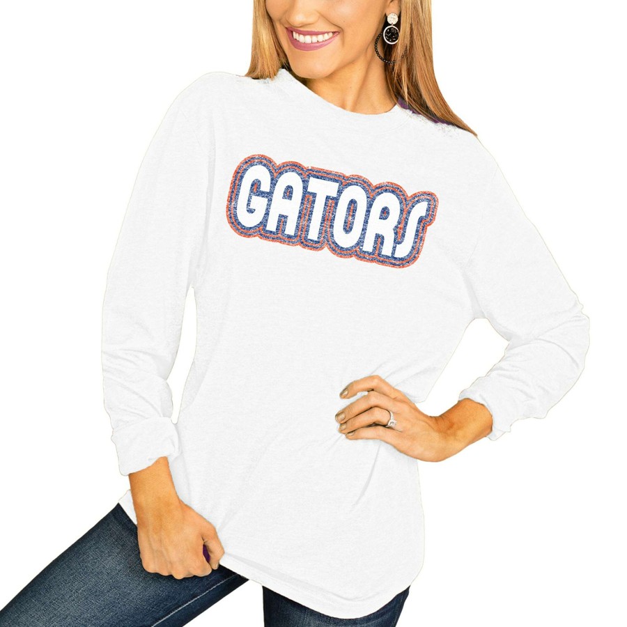 Women * | Hot Sell Women'S White Florida Gators It'S A Win Vintage Vibe Long Sleeve T-Shirt