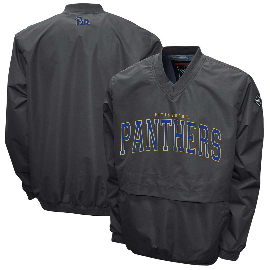 Men * | Online Sales Men'S Franchise Club Charcoal Pitt Panthers Members Windshell V-Neck Pullover Jacket