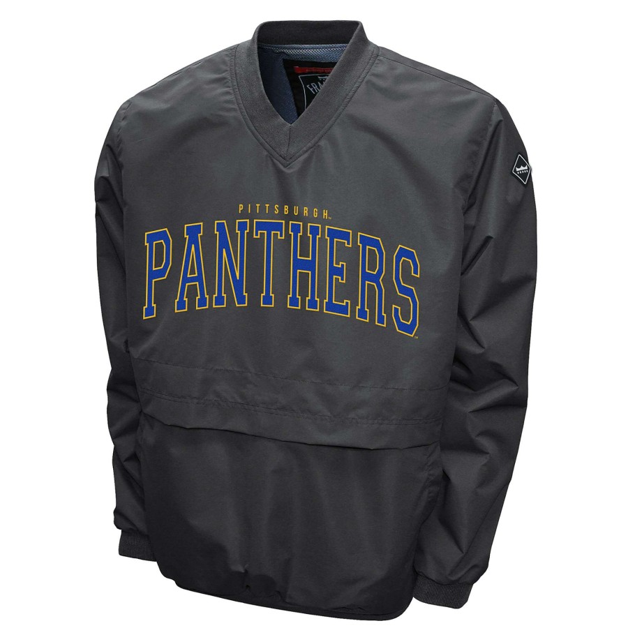 Men * | Online Sales Men'S Franchise Club Charcoal Pitt Panthers Members Windshell V-Neck Pullover Jacket