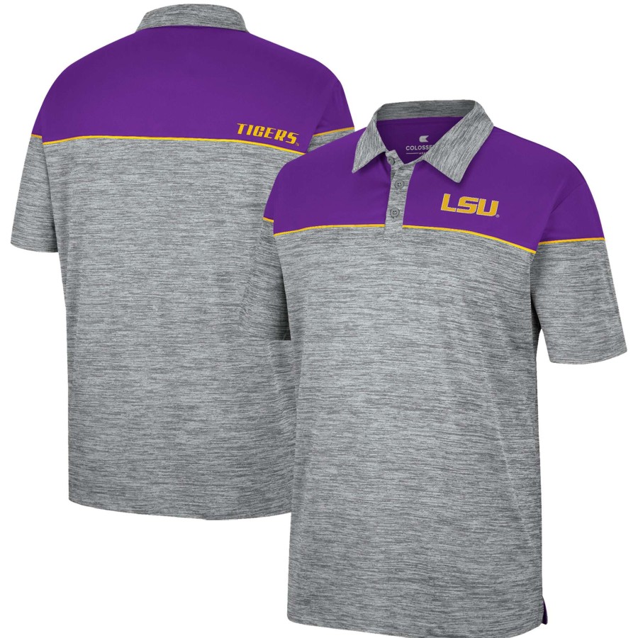 Men * | Limited Edition Men'S Colosseum Heathered Gray/Purple Lsu Tigers Birdie Polo