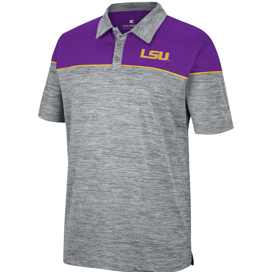 Men * | Limited Edition Men'S Colosseum Heathered Gray/Purple Lsu Tigers Birdie Polo