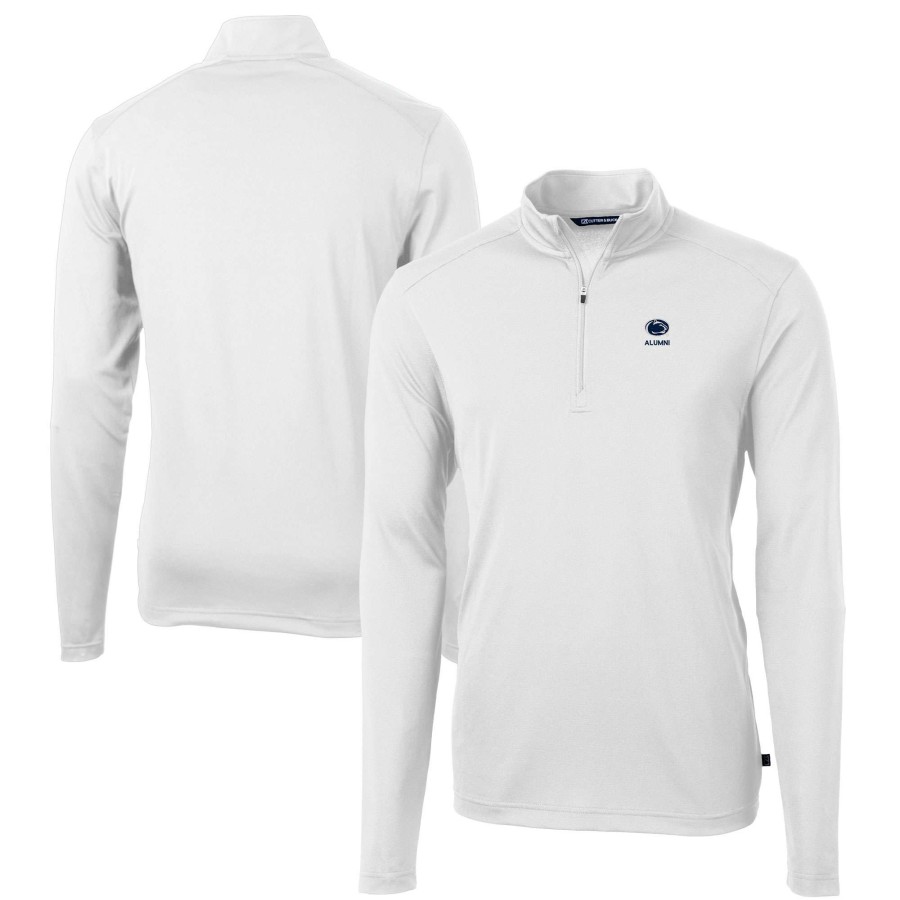 Men * | Original Men'S Cutter & Buck White Penn State Nittany Lions Alumni Logo Virtue Eco Pique Recycled Quarter-Zip Pullover Top