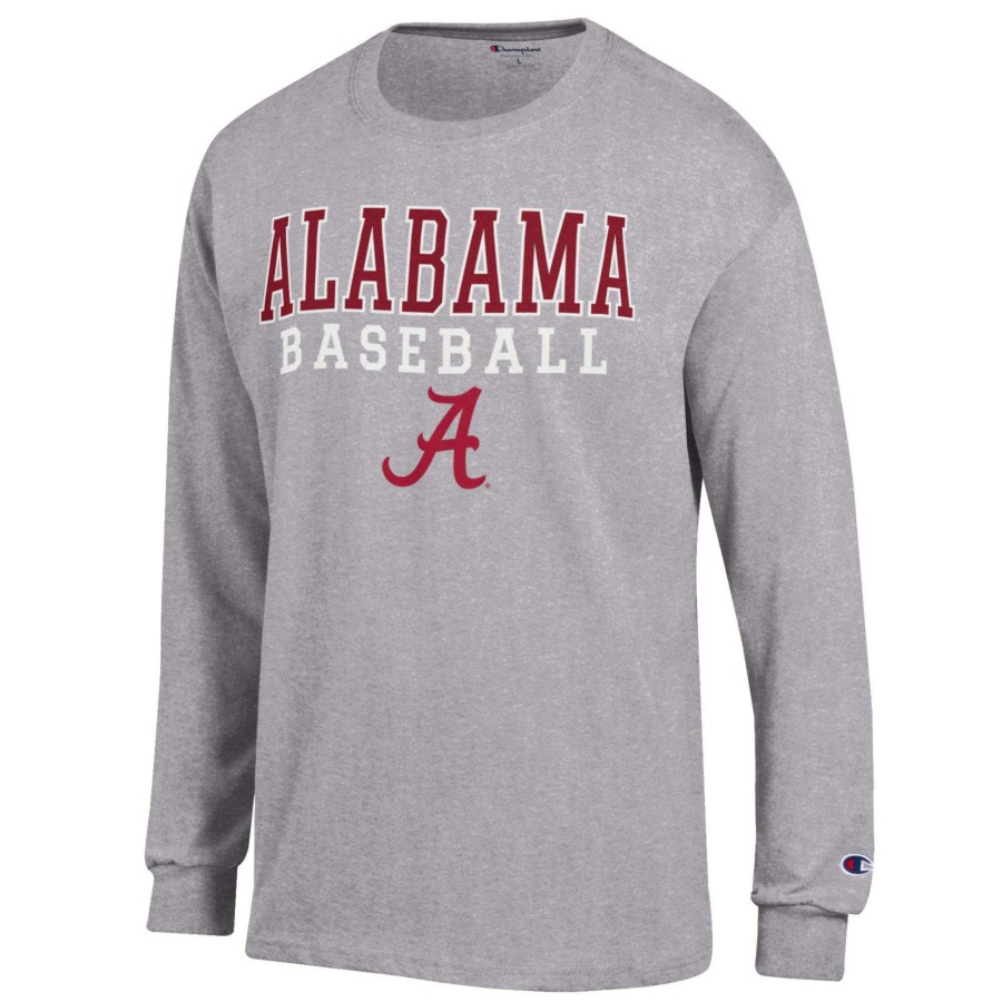 Men * | Reliable Quality Men'S Champion Gray Alabama Crimson Tide Baseball Stack Long Sleeve T-Shirt