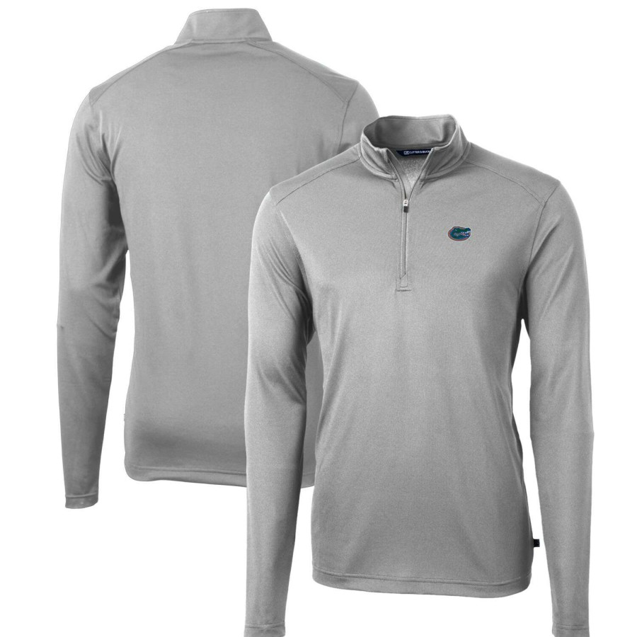 Men * | Bestsellers Men'S Cutter & Buck Gray Florida Gators Big & Tall Virtue Eco Pique Recycled Quarter-Zip Pullover Top