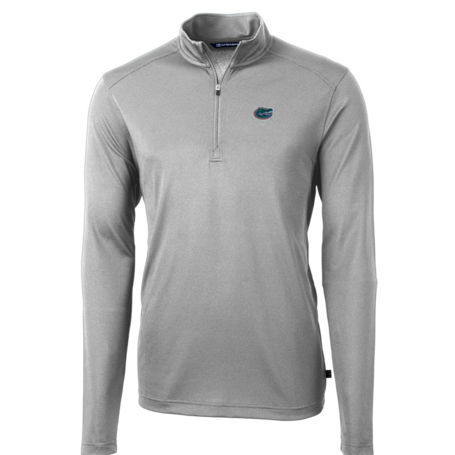 Men * | Bestsellers Men'S Cutter & Buck Gray Florida Gators Big & Tall Virtue Eco Pique Recycled Quarter-Zip Pullover Top