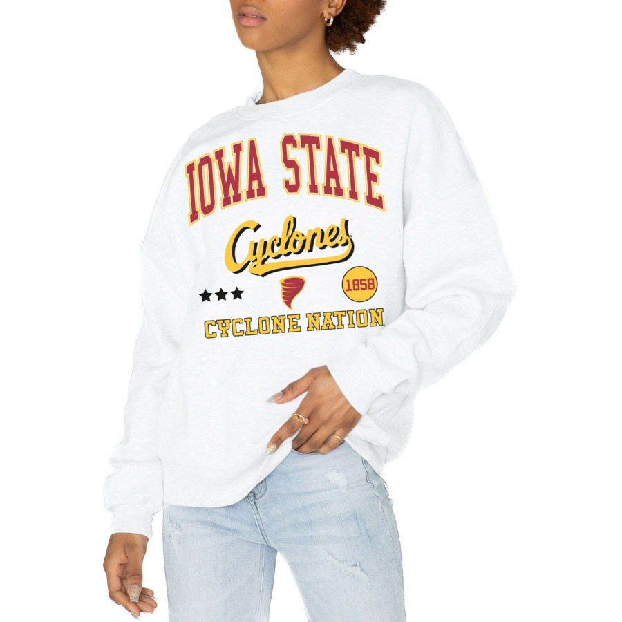 Women * | Tendy Style Women'S Gameday Couture White Iowa State Cyclones All We'Ve Got Premium Fleece Drop Shoulder Pullover Sweatshirt