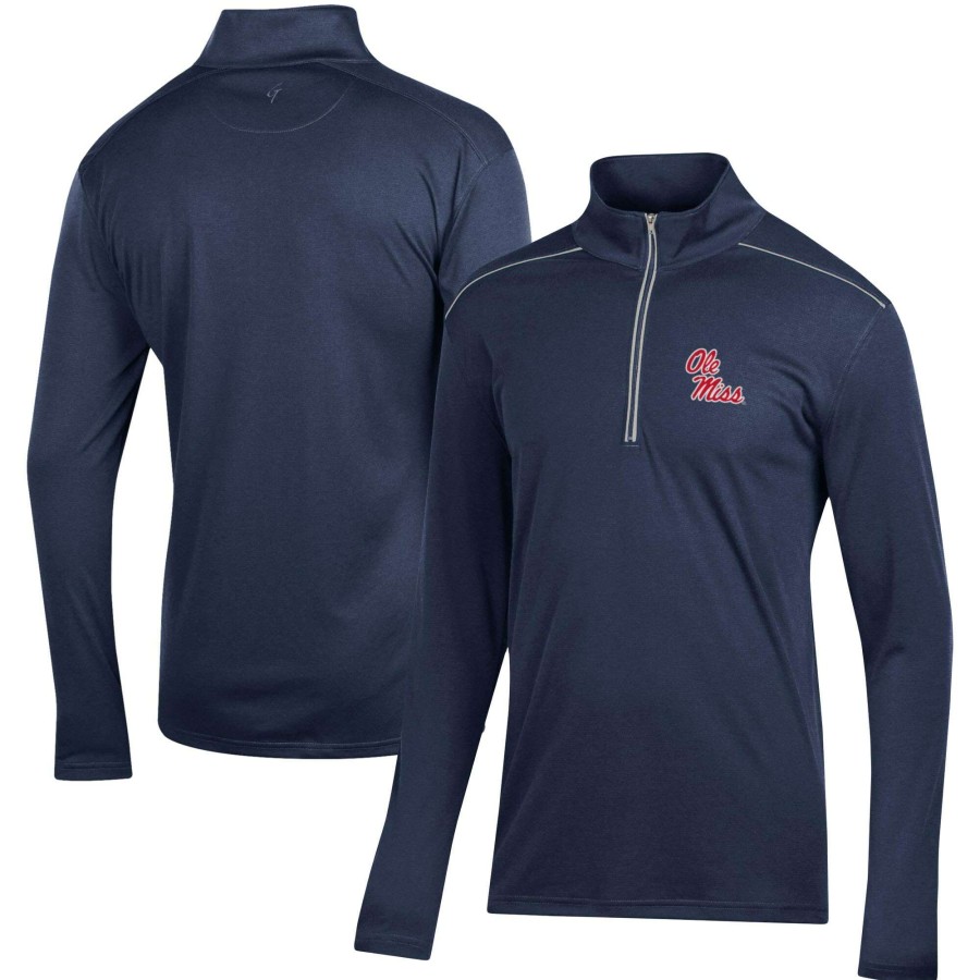 Men * | Tendy Style Men'S Navy Ole Miss Rebels Classic Jacquard Quarter-Zip Pullover Top