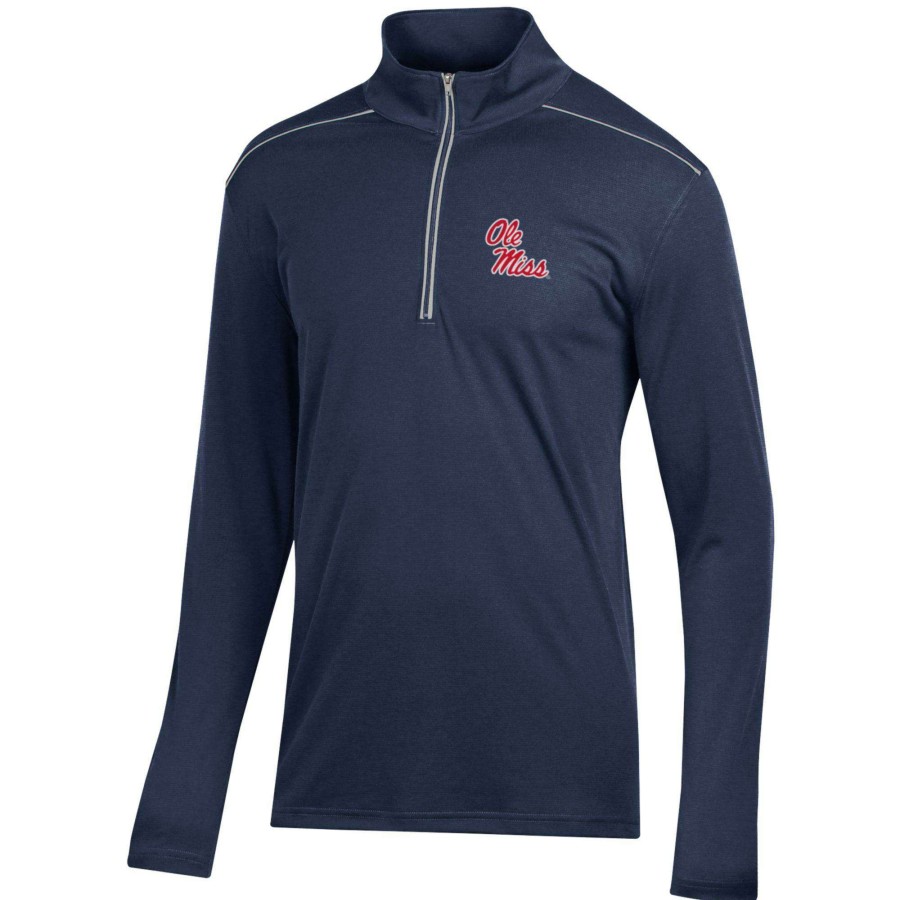 Men * | Tendy Style Men'S Navy Ole Miss Rebels Classic Jacquard Quarter-Zip Pullover Top