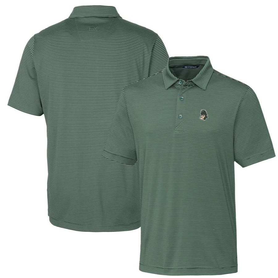 Men * | Hot Sell Men'S Cutter & Buck Green Michigan State Spartans Big & Tall Forge Pencil Stripe Stretch Polo