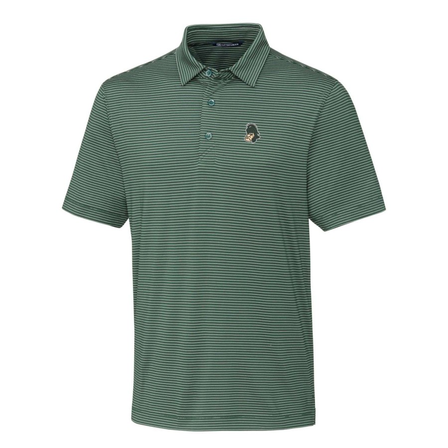 Men * | Hot Sell Men'S Cutter & Buck Green Michigan State Spartans Big & Tall Forge Pencil Stripe Stretch Polo