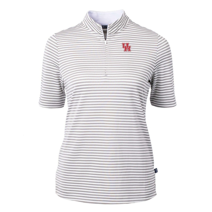 Women * | Original Women'S Cutter & Buck Gray Houston Cougars Drytec Virtue Eco Pique Stripe Recycled Polo