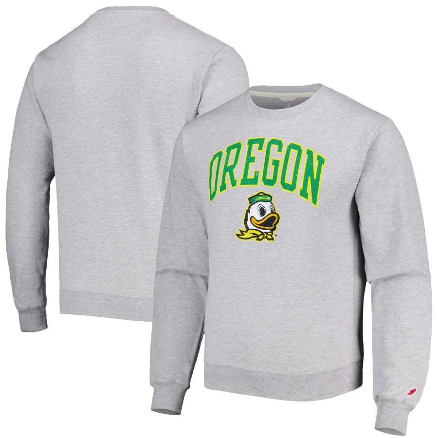 Men * | Limited Edition Men'S League Collegiate Wear Gray Oregon Ducks 1965 Arch Essential Lightweight Pullover Sweatshirt