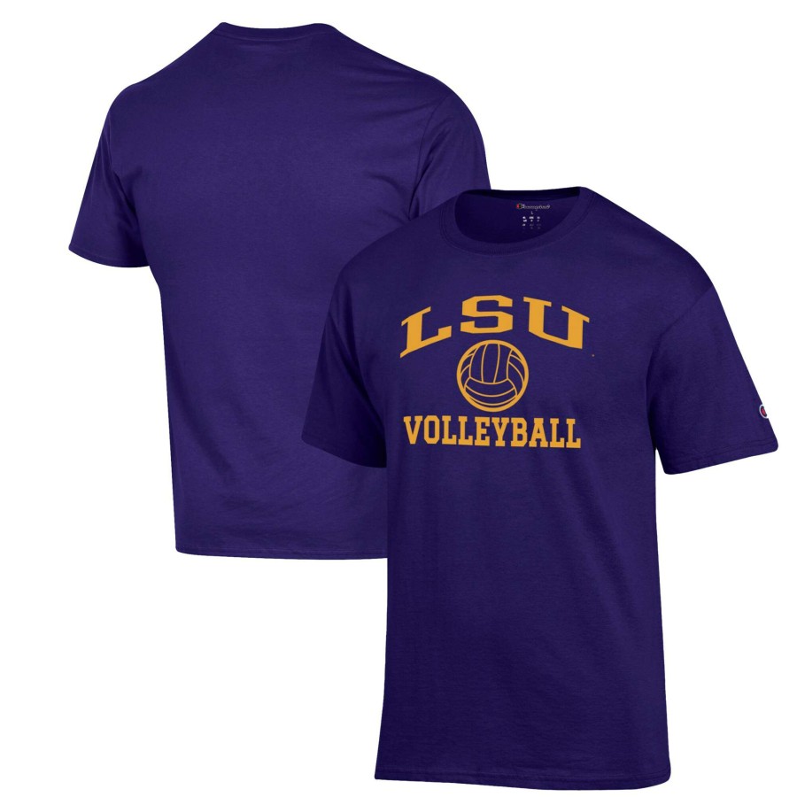 Men * | Clearance Sale Men'S Champion Purple Lsu Tigers Volleyball Icon Powerblend T-Shirt