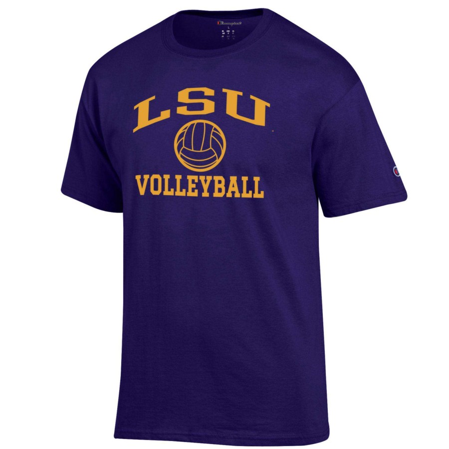 Men * | Clearance Sale Men'S Champion Purple Lsu Tigers Volleyball Icon Powerblend T-Shirt