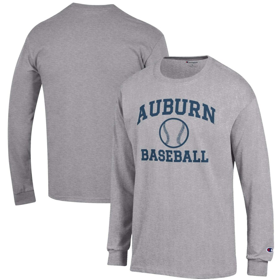 Men * | Discount Store Men'S Champion Gray Auburn Tigers Baseball Icon Long Sleeve T-Shirt