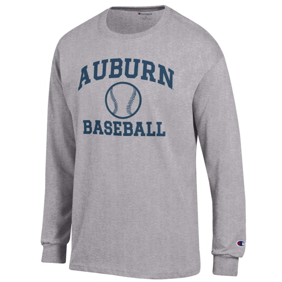 Men * | Discount Store Men'S Champion Gray Auburn Tigers Baseball Icon Long Sleeve T-Shirt