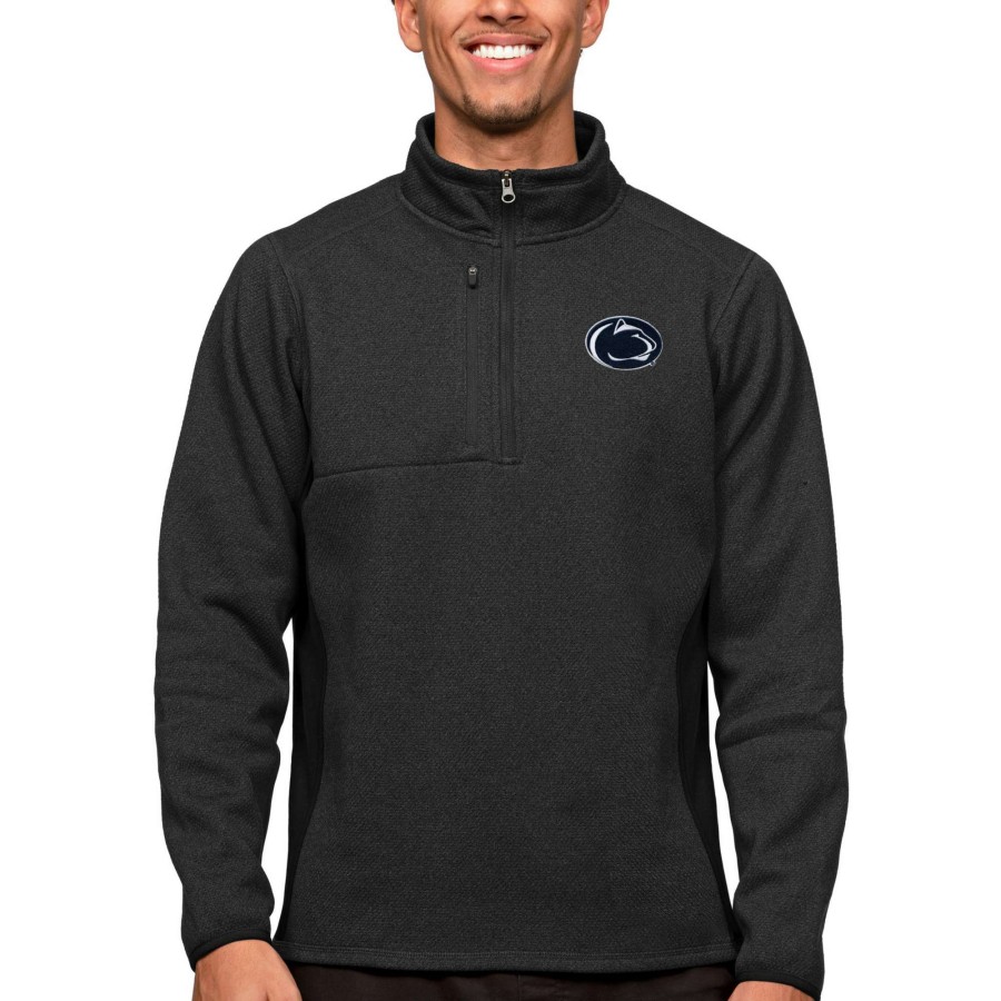 Men * | Tendy Style Men'S Antigua Heather Black Penn State Nittany Lions Course Quarter-Zip Pullover Top