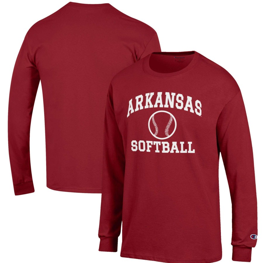 Men * | Best Quality Men'S Champion Cardinal Arkansas Razorbacks Softball Icon Long Sleeve T-Shirt