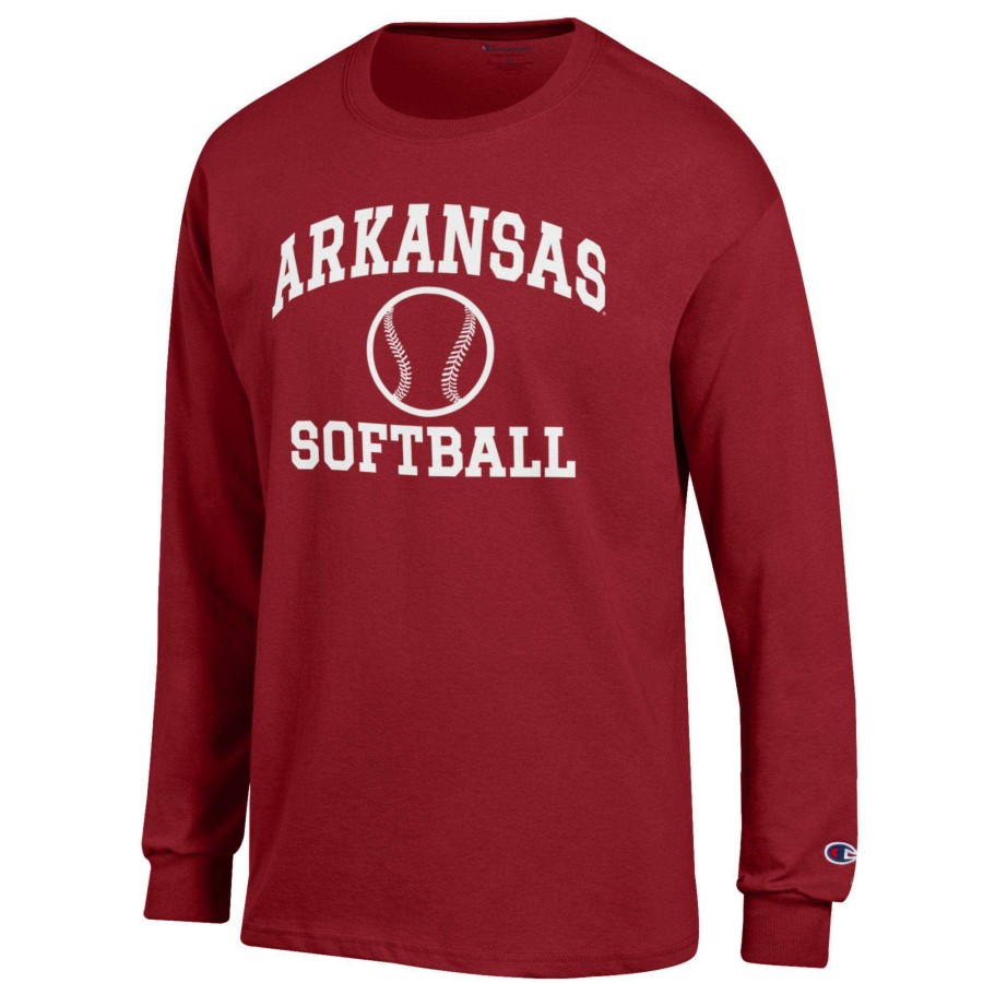 Men * | Best Quality Men'S Champion Cardinal Arkansas Razorbacks Softball Icon Long Sleeve T-Shirt