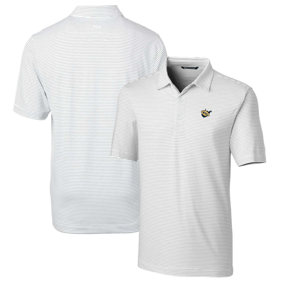 Men * | Hot Sell Men'S Cutter & Buck White West Virginia Mountaineers Big & Tall Forge Pencil Stripe Stretch Polo