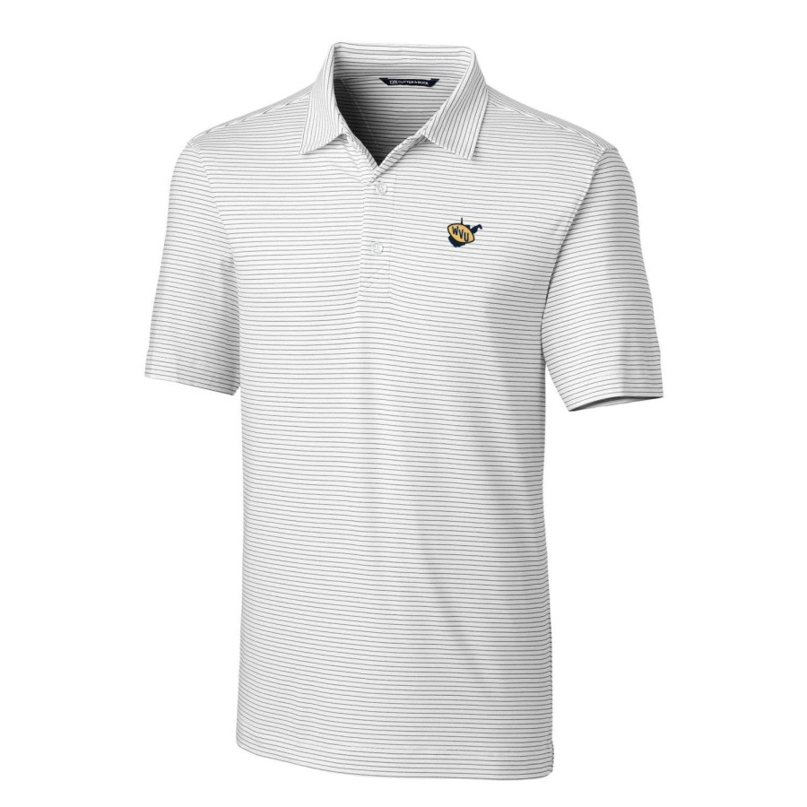 Men * | Hot Sell Men'S Cutter & Buck White West Virginia Mountaineers Big & Tall Forge Pencil Stripe Stretch Polo