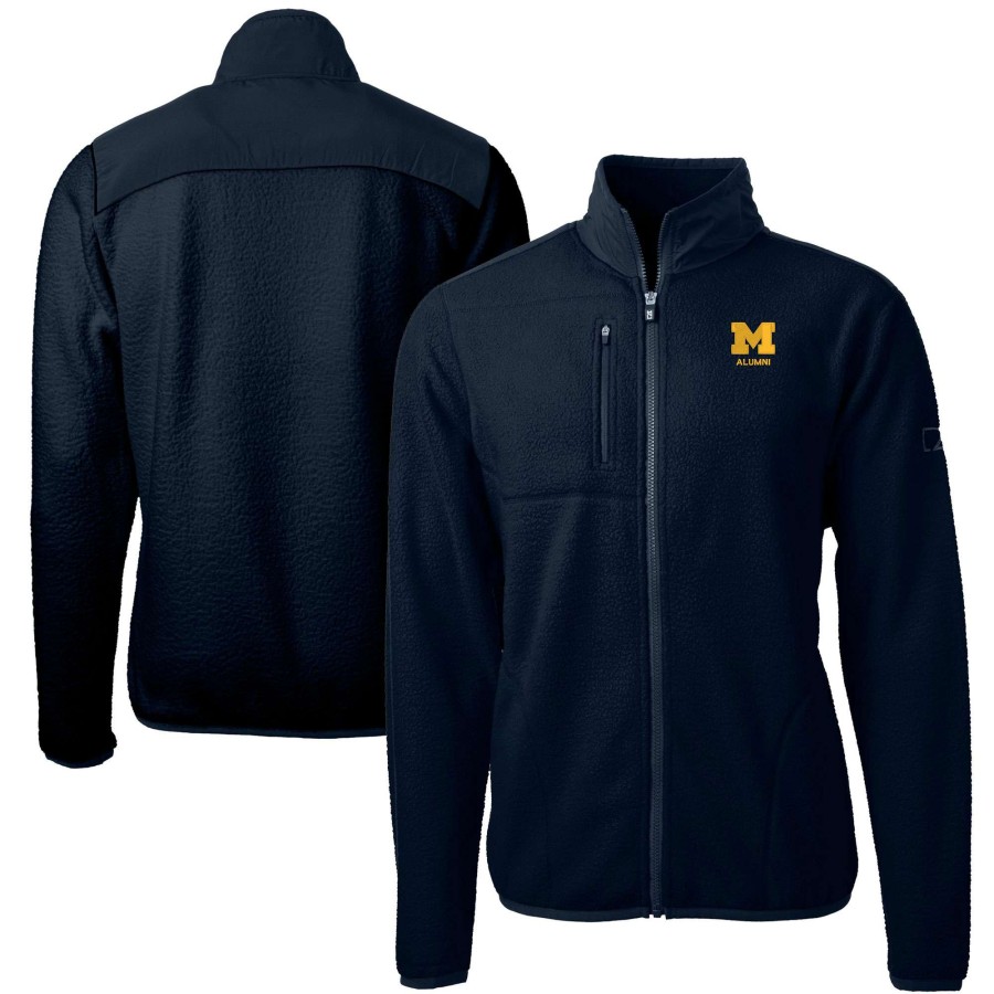 Men * | Online Sales Men'S Cutter & Buck Navy Michigan Wolverines Alumni Logo Cascade Eco Sherpa Fleece Full-Zip Jacket