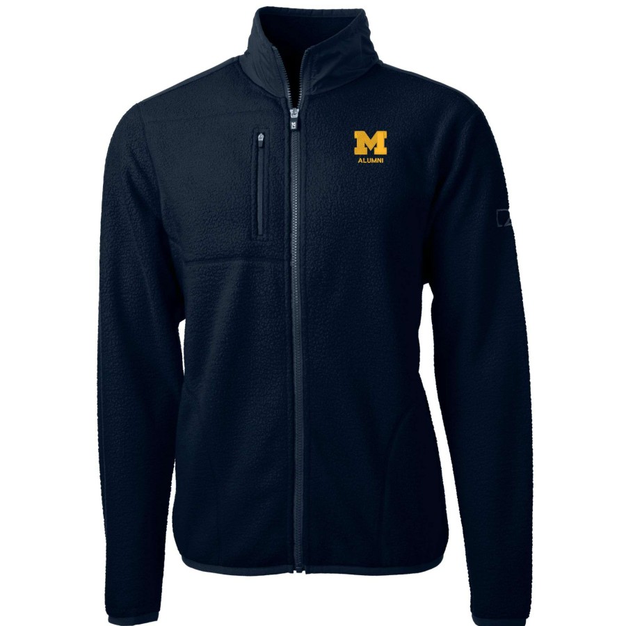 Men * | Online Sales Men'S Cutter & Buck Navy Michigan Wolverines Alumni Logo Cascade Eco Sherpa Fleece Full-Zip Jacket