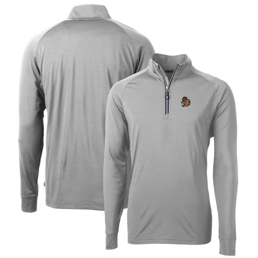 Men * | Reliable Quality Men'S Cutter & Buck Gray Oregon State Beavers Adapt Eco Knit Stretch Recycled Quarter-Zip Pullover Top