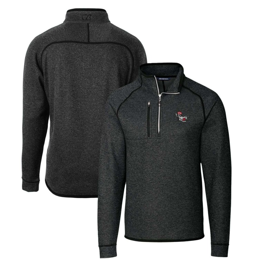 Men * | Discount Store Men'S Cutter & Buck Heather Charcoal Nc State Wolfpack Mainsail Sweater-Knit Big & Tall Half-Zip Pullover Jacket