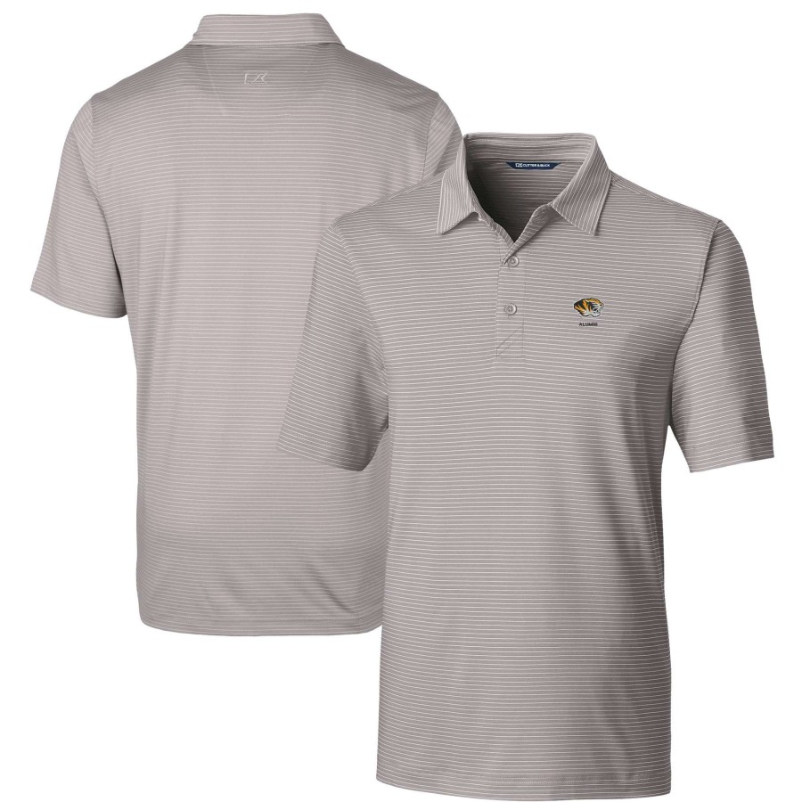 Men * | Clearance Sale Men'S Cutter & Buck Gray Missouri Tigers Alumni Logo Forge Pencil Stripe Stretch Drytec Polo