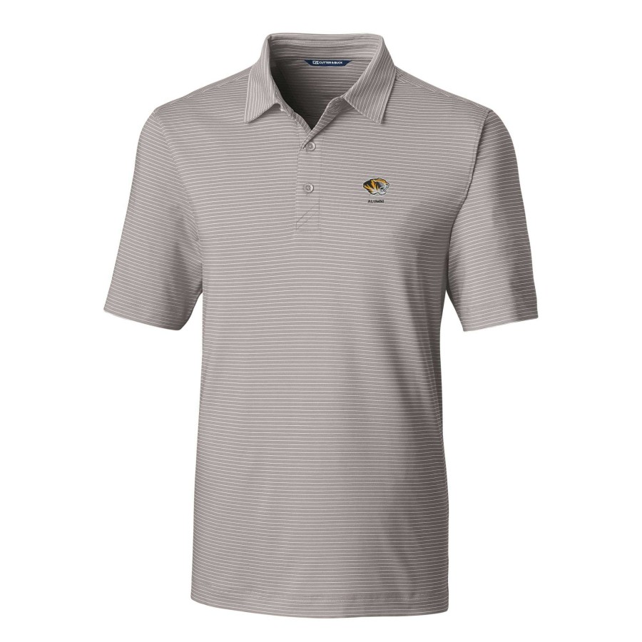 Men * | Clearance Sale Men'S Cutter & Buck Gray Missouri Tigers Alumni Logo Forge Pencil Stripe Stretch Drytec Polo