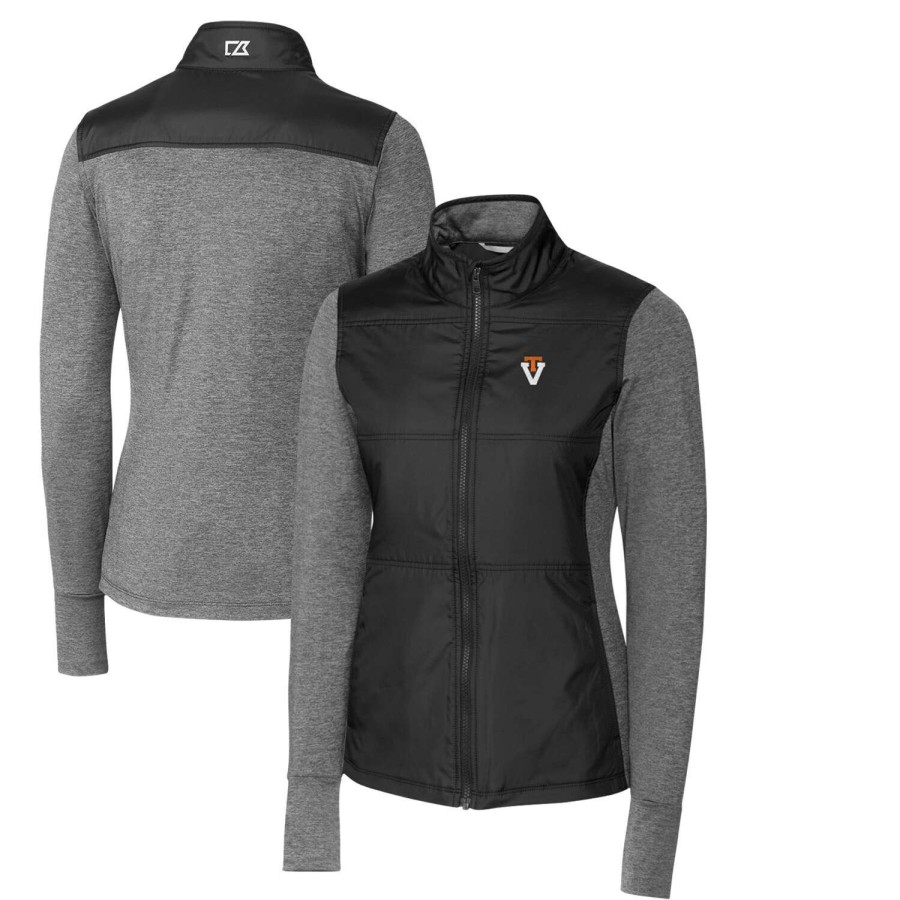 Women * | Limited Edition Women'S Cutter & Buck Black Virginia Tech Hokies Vault Stealth Hybrid Quilted Full-Zip Jacket