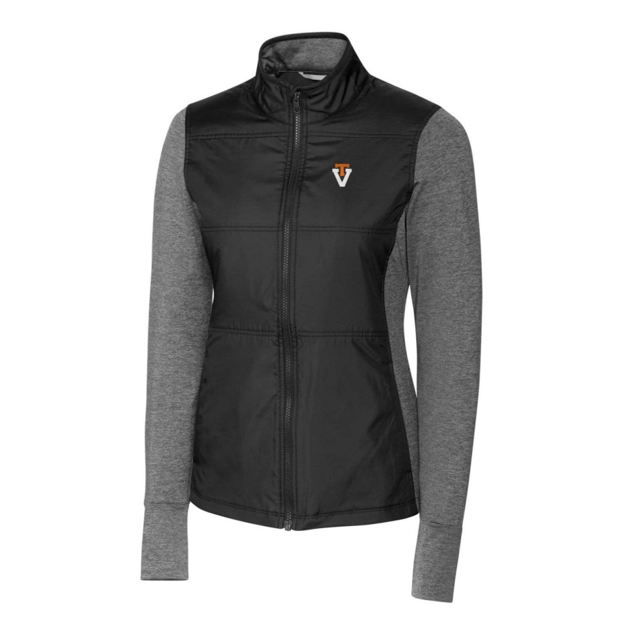 Women * | Limited Edition Women'S Cutter & Buck Black Virginia Tech Hokies Vault Stealth Hybrid Quilted Full-Zip Jacket