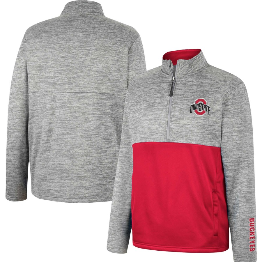 Men * | Reliable Quality Men'S Colosseum Gray Ohio State Buckeyes John Half-Zip Jacket