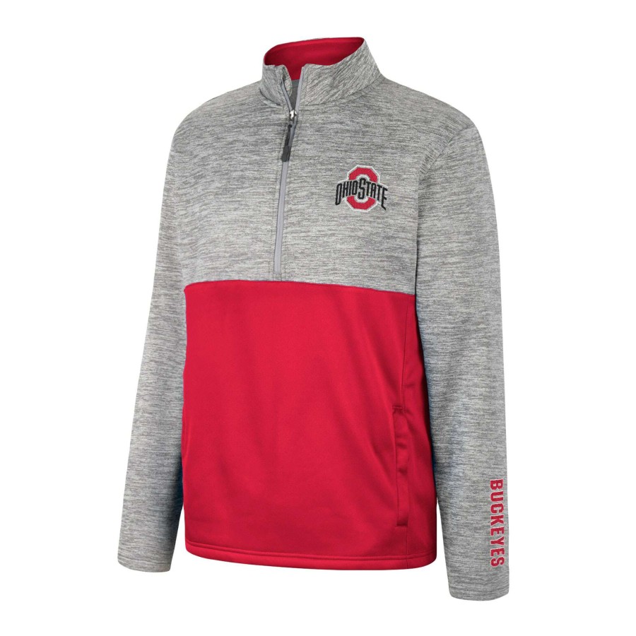 Men * | Reliable Quality Men'S Colosseum Gray Ohio State Buckeyes John Half-Zip Jacket