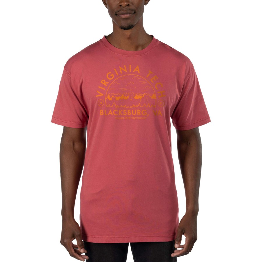 Men * | Online Sales Men'S Uscape Apparel Light Red Virginia Tech Hokies Garment Dyed T-Shirt