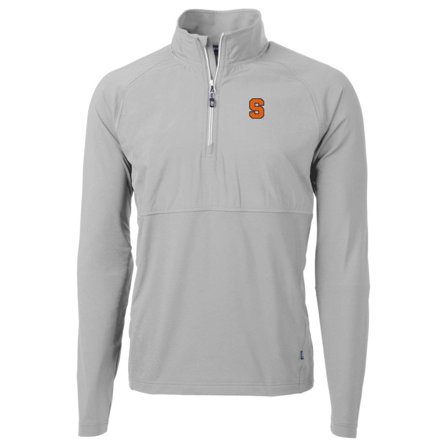 Men * | Hot Sell Men'S Cutter & Buck Silver Syracuse Orange Adapt Eco Knit Hybrid Recycled Quarter-Zip Pullover Top