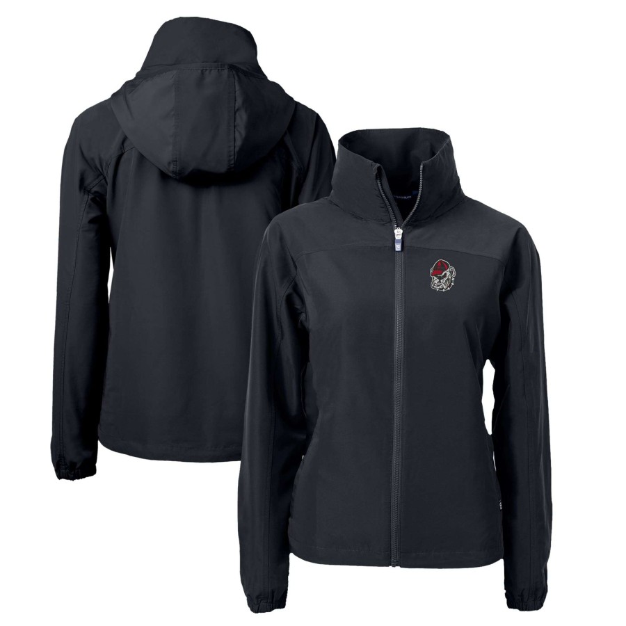 Women * | Good Quality Women'S Cutter & Buck Black Georgia Bulldogs Charter Eco Recycled Full-Zip Jacket