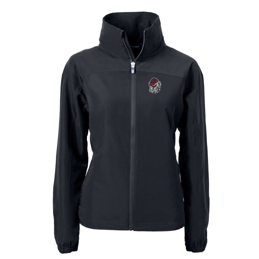 Women * | Good Quality Women'S Cutter & Buck Black Georgia Bulldogs Charter Eco Recycled Full-Zip Jacket