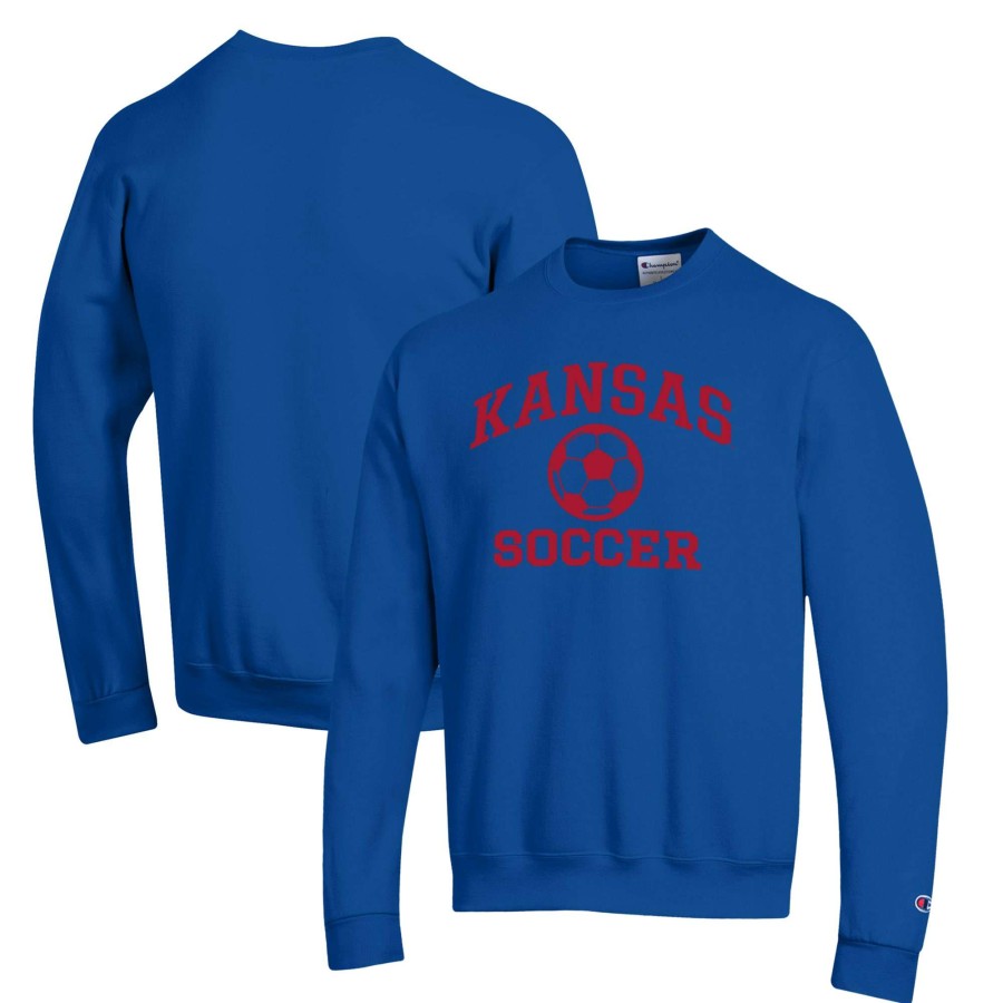 Men * | Hot Sell Men'S Champion Royal Kansas Jayhawks Soccer Icon Powerblend Pullover Sweatshirt