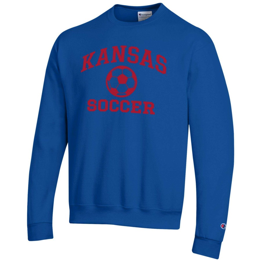 Men * | Hot Sell Men'S Champion Royal Kansas Jayhawks Soccer Icon Powerblend Pullover Sweatshirt