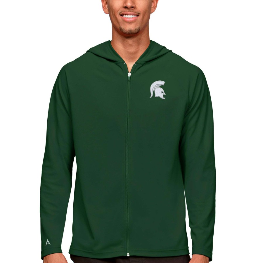 Men * | Lower Prices Men'S Antigua Green Michigan State Spartans Legacy Full-Zip Hoodie