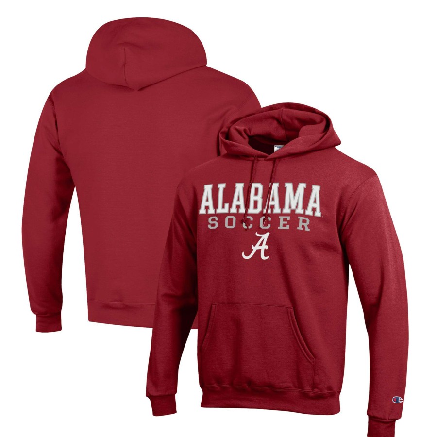 Men * | Online Discount Men'S Champion Crimson Alabama Crimson Tide Soccer Stack Logo Powerblend Pullover Hoodie