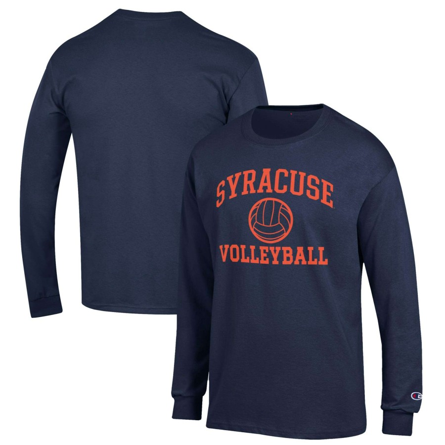 Men * | Online Sales Men'S Champion Navy Syracuse Orange Volleyball Icon Powerblend Long Sleeve T-Shirt