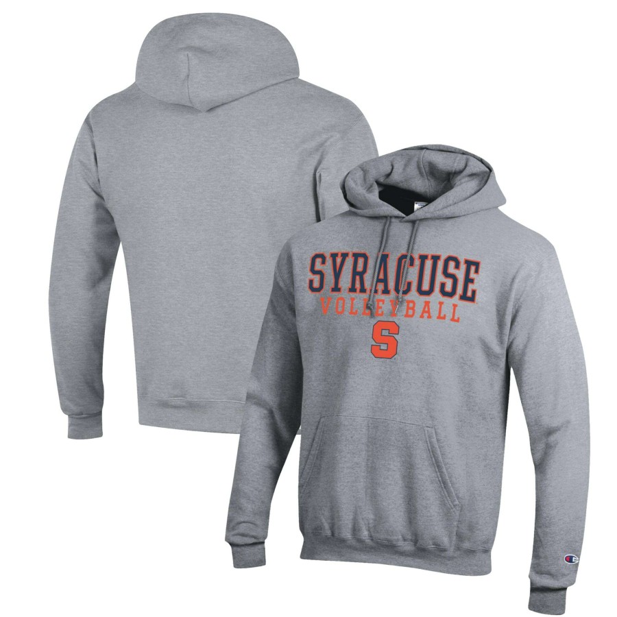 Men * | Best Sellers Men'S Champion Heather Gray Syracuse Orange Stack Logo Volleyball Powerblend Pullover Hoodie