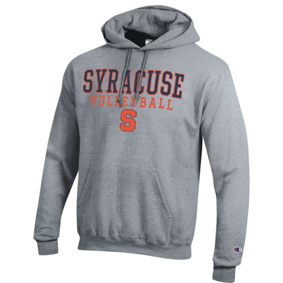 Men * | Best Sellers Men'S Champion Heather Gray Syracuse Orange Stack Logo Volleyball Powerblend Pullover Hoodie