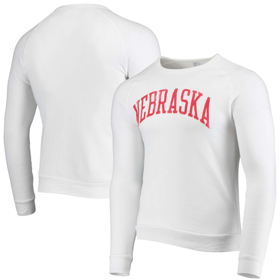 Men * | Hot Sell Men'S Alternative Apparel White Nebraska Huskers The Champ Tri-Blend Raglan Pullover Sweatshirt